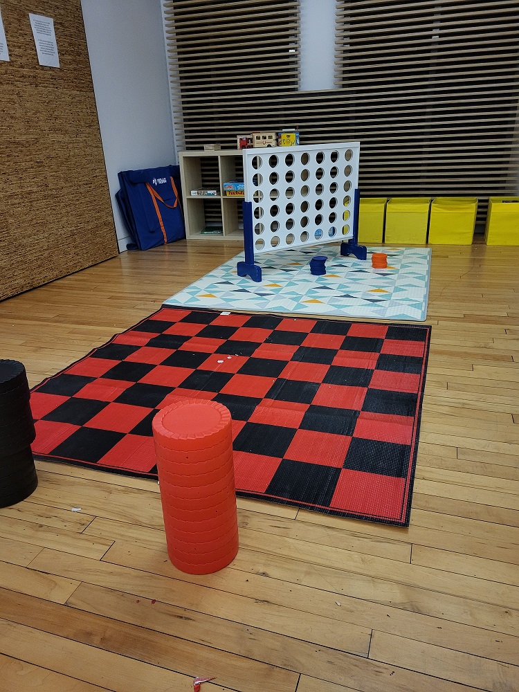 Close up of a large checkers game