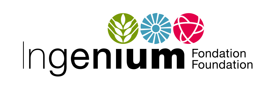 Logo de la Fondation Ingénium sur un fond à carreaux gris et blanc.