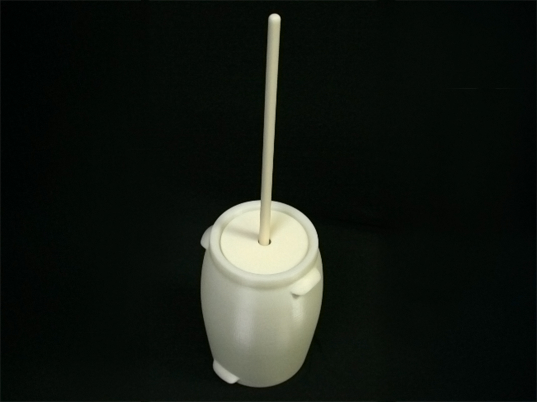 An assembled, 3D printed butter churn.